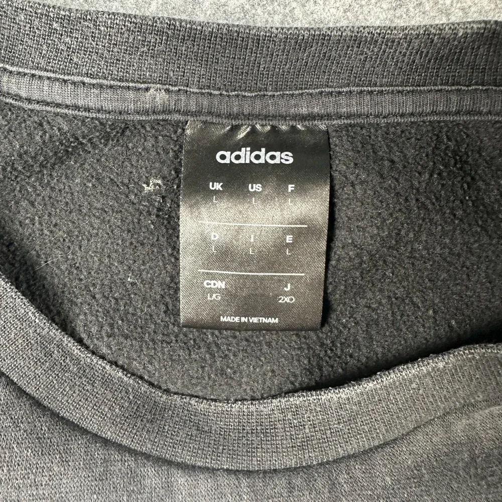 Adidas Essentials 3-Stripes Crewneck Sweatshirt Large Black White Logo Fleece